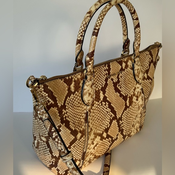 Michael Kors Lenox Leather Snakeskin Embossed Satchel Crossbody - Picture 4 of 12